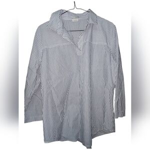 Van Heusen White And blue stripes Collared V Neck